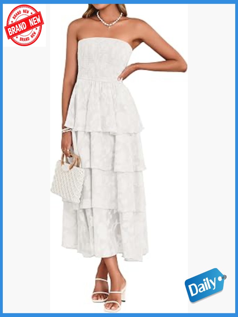 Strapless Maxi Dress Boho Floral Off Shoulder Wedding Guest Tiered Beach